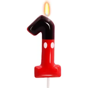 Black Red Number 1 Birthday Candles for Boys Girls, Red Mouse Cake Topper Cupcake Decor, Cartoon Themed Birthday Party Decorations Supplies