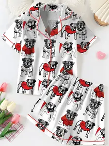 Bulldogs Football Satin Pajama Set, Pitbull Satin Pajamas Set, Women's Luxury Sleepwear