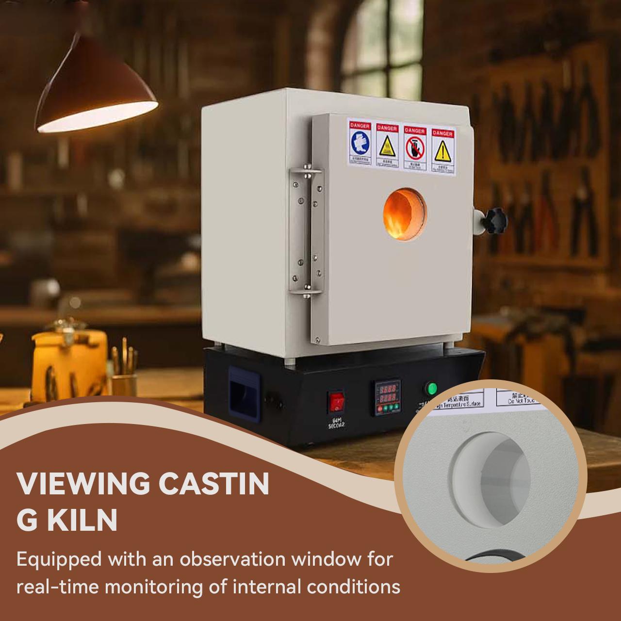 110V Jewelry Melting Furnace with Viewing Window - Digital Thermostat Oven with 6mm Insulation Board