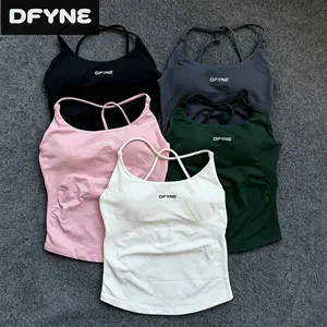 DFYNE spaghetti strap crossover tank top, shock-absorbing yoga bra, lifts buttocks and slims the figure