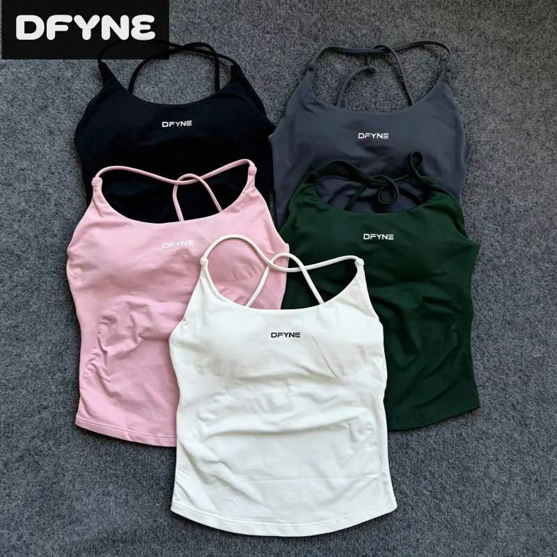 DFYNE spaghetti strap crossover tank top, shock-absorbing yoga bra, lifts buttocks and slims the figure