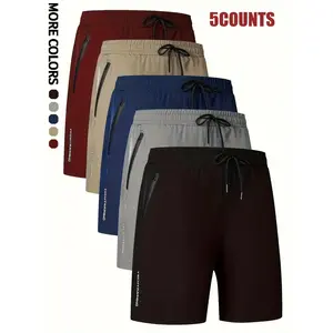 5-Pack Men's Quick Dry Tech Training Shorts | Zipper Pocket Casual Summer Bottoms Lightweight quick-dry fabric with side zipper pockets, elastic drawstring waist, and reflective print. Ideal for gym, running, and daily casual wear.