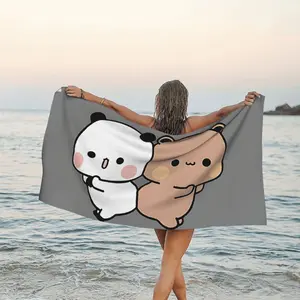 1PC Dudu Bear And Bubu Panda Cute Couple Beach Towel Quick-Dry Soft Microfiber Perfect for Travel Beach Fun Pool Days and Camping Seaside Fashion Microfiber Towel Beach Accessories Lightweight Soft Towel