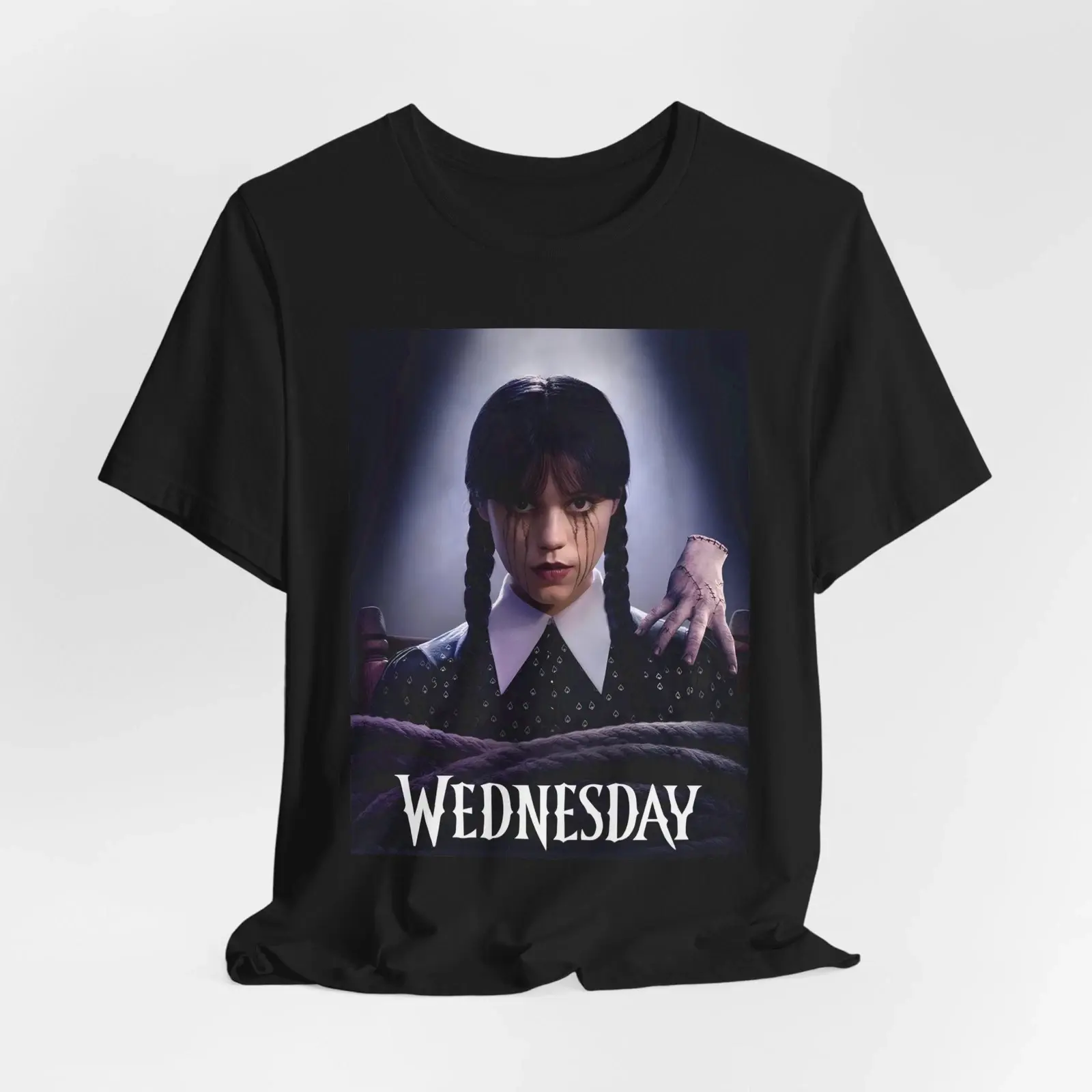 Wednesday Addams "Thing" Hand T-shirt | Spooky Pop Culture Merch | Dark Aesthet, Fashion Cotton, Full Colors, Full Sizes, For Men, For Women