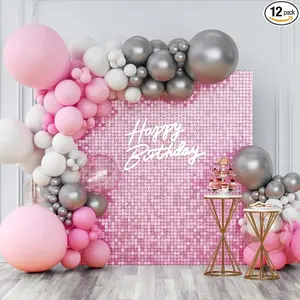 Shimmer Wall Backdrop Pink Iridescent Square Sequin Wall Panel Backdrop Decor for Wedding, Anniversary, Birthday, Party