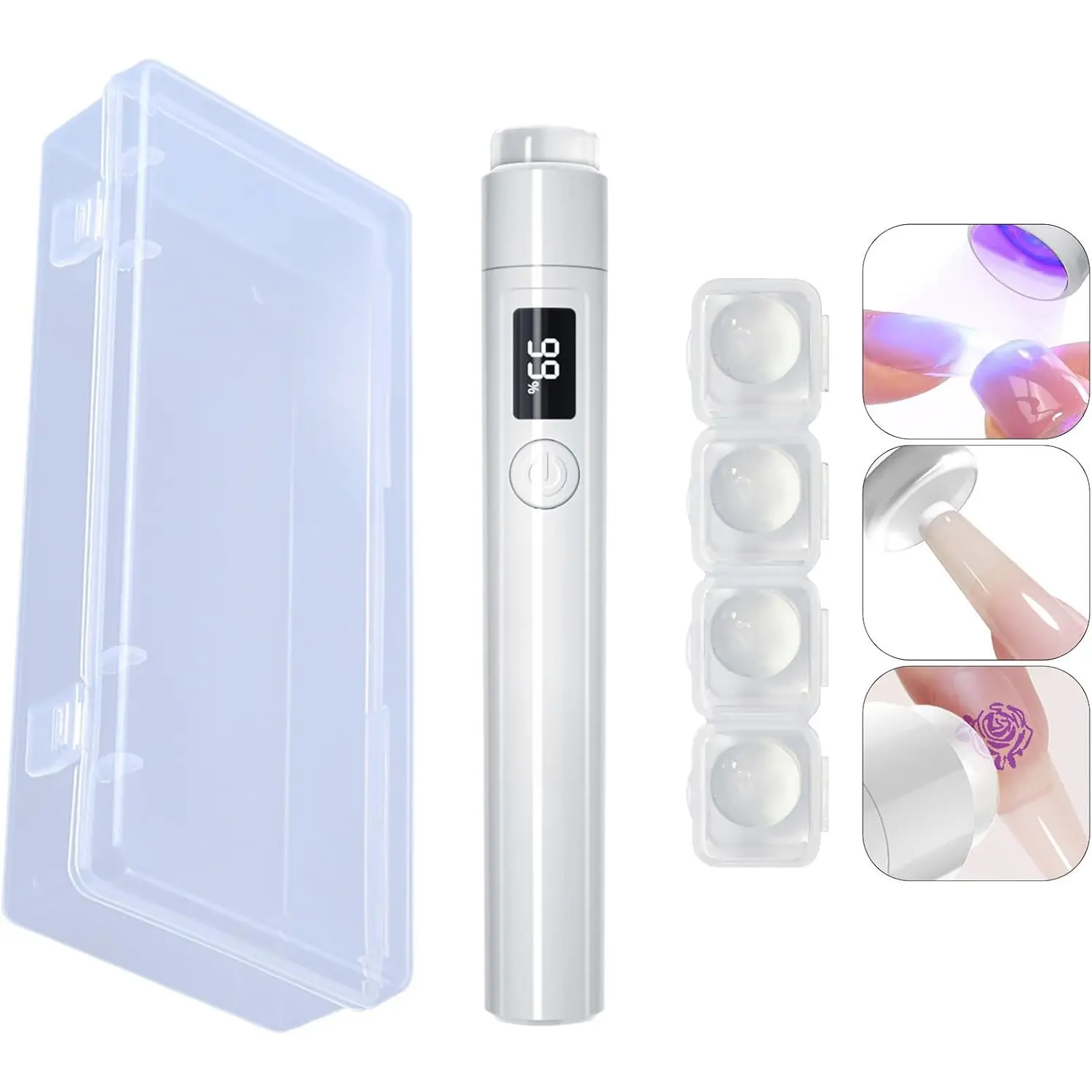 Handheld UV Light with  Stamper , 3W Portable LED  Lamp,  Rechargeable USB  Dryer with  Stamper, LCD Display Screen for Fast Curing Home DIY Manicure White