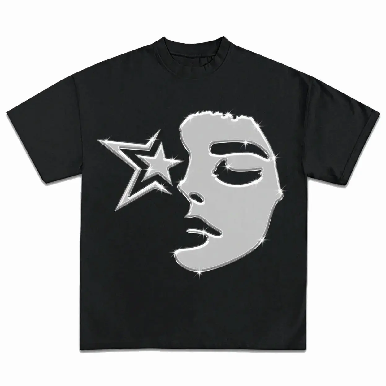 Starlit Face TEE Print Short Sleeve Graphic Unisex T-Shirt Menswear Top unisex vintage O7R