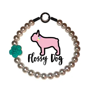 Pearl Flower Beaded Dog Collar | Durable Dog Necklace With Large Beads & Flower | Puppy Pearls | Wedding Bead Collar with free Charm