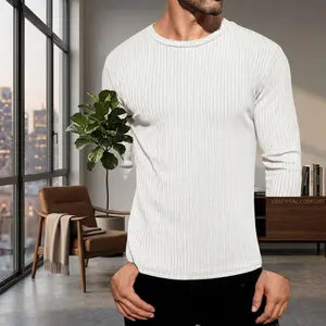 Men's Long Sleeve Ribbed Pullover Thermal Shirt - Crew Neck Stretchy Sim Fit Undershirt Comfortable Breathable Casual Top Perfect for Daily Wear Layering S-3XL Size Range