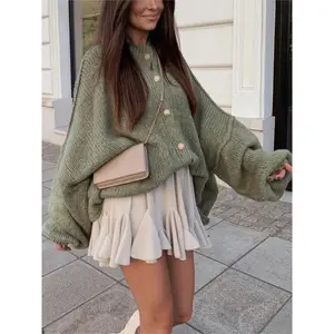 Women's Casual Loose-Fit Knitted Cardigan Coat, Vintage Button Design, Simple Fashionable Daily Wear, Perfect for Spring & Fall Seasons