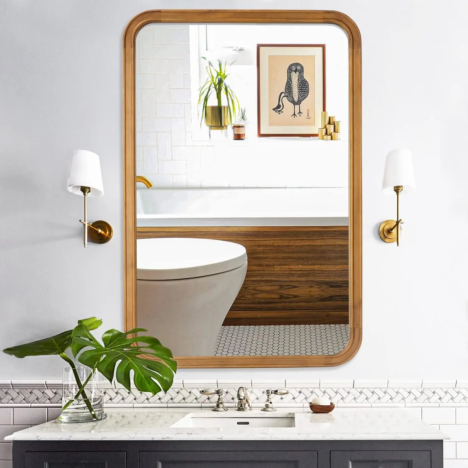 Framed Mirrors for Bathroom, 24x36 Inch Wooden Frame Wall Mirror Farmhouse Wall Mounted Rectangle Mirror for Vanity (Horizontal/Vertical)