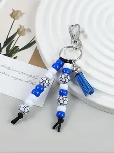 Sports Theme Keychain with Baseball, Tennis, Basketball Beads, Colorful Tassels, Perfect Gift for Sports Enthusiasts