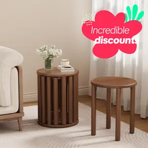 [Springtok]Solid Wood Bar Stools Set of 4,Wooden Stool,Sturdy and Durable,No Installation Required,Top Stackable Round Stools for Kitchen Island,Dining Room,Bedroom,Living Room, Space Saving