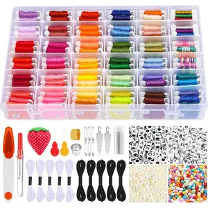 985 count String Bracelet Making Kit, Friendship Bracelet String Kit with 110 Skeins Embroidery Floss   Thread, 830 Beads for Friendship Bracelet Making, 45 count Embroidery Tools