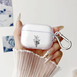 Floral Cross Sketch Pattern Protective Case for AirPods 4/3/2/1/Pro/Pro2 Soft TPU Earphone Cover, Transparent with Keychain
