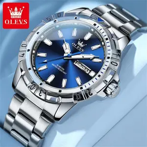 OLEVS Men Silver Watches Mens Stainless Steel Chronograph Watch Men Analog Quartz Watches Big Face Men Watches Luxury Waterproof Watch Men Dress Watch for Men Diamond Relojes De Hombre