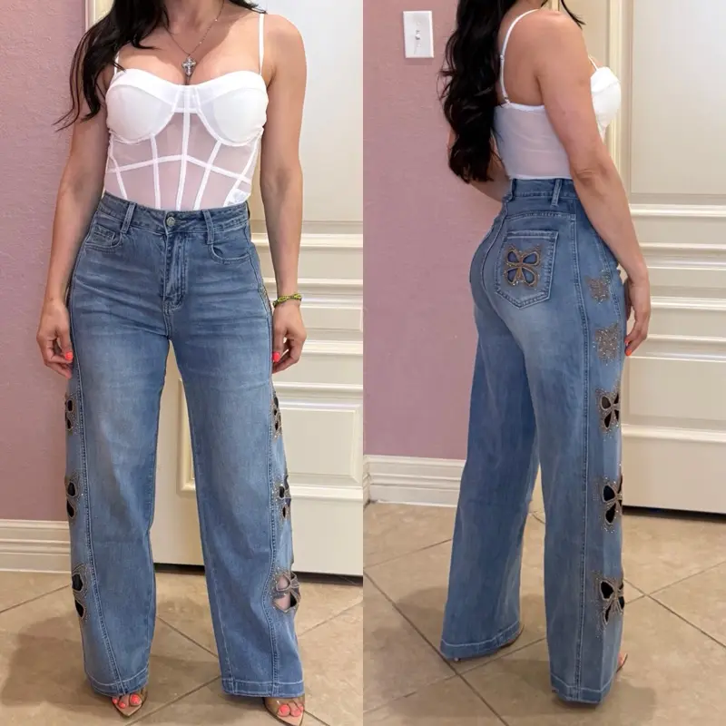 Daniela Barrel-leg Jeans featuring embellished butterfly cutout