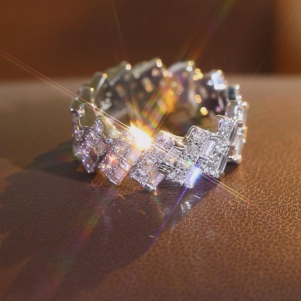 Princess Square Multilayer Stackable CZ Copper Eternity Ring Bride Wedding Engagement Promise Bride Ring Anniversary Rings Daily Party Holiday Gift Women's Jewelry