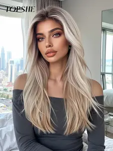 Topshe Lace Front Wig 22 Inch Pre-Plucked Hairline, Highlights Long Curly Hair, No Glue Needed, Easy Application, Glueless Wig, Glueless Beginner Wig