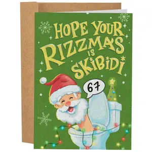 Funny Gen Alpha Christmas Cards –  Hilarious Holiday Greeting Cards for Kids & Teens – Skibidi Rizz, 6 7