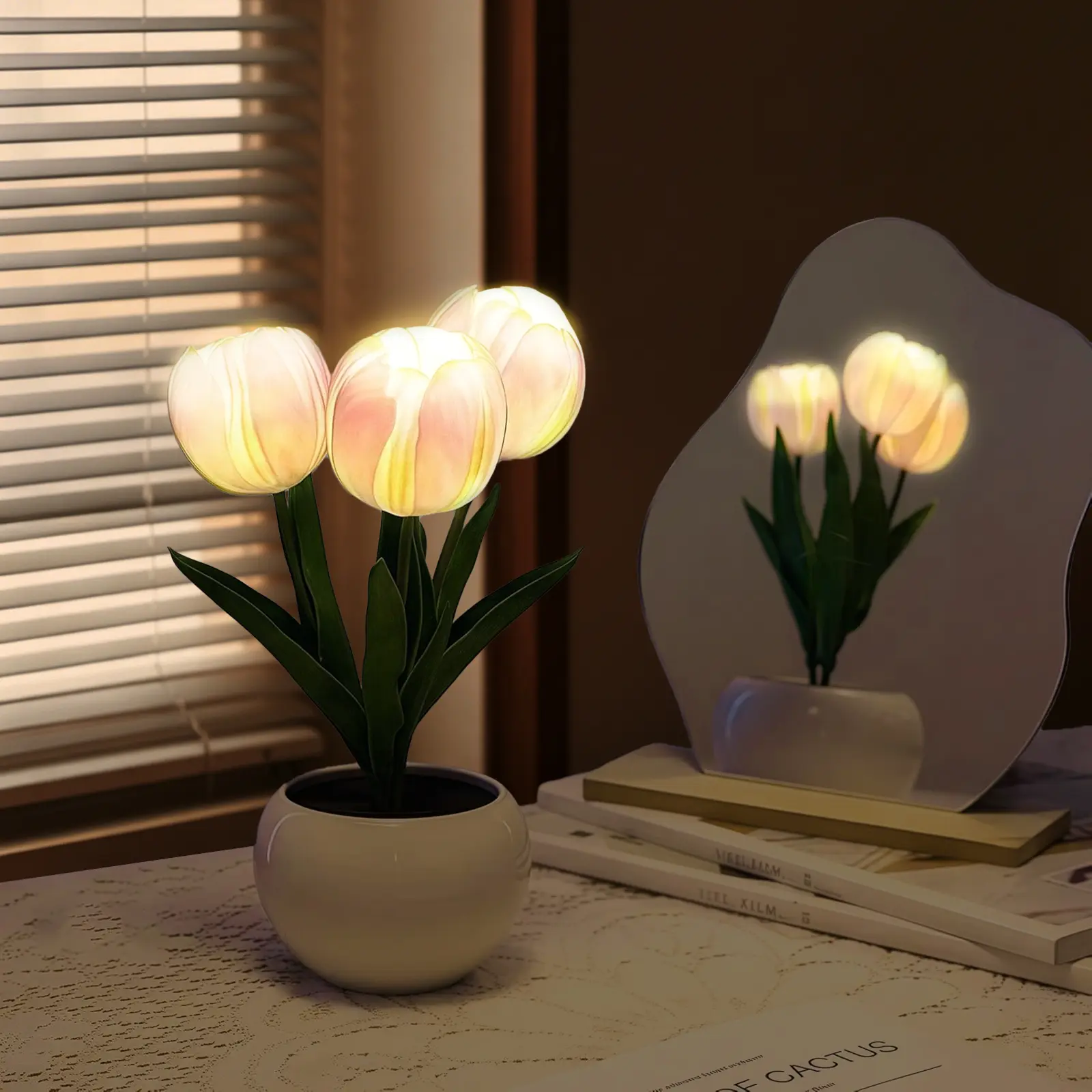 Tulip Lamp LED Flower Table Lamp with Vase, Artificial Tulip Flower Desk Lamp Night Light for Bedroom, Living Room, Home Decor, Birthday & Mother's Day Gift