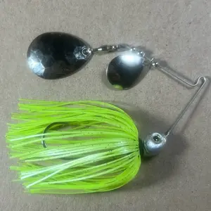 023 Custom Bingo Spinnerbait, 3/8oz Chartreuse/Gold Flake Double Colorado Nickel/Nickel Blades with Brass Base, 80-Strand Tournament-Grade ProUmbrella Skirt, Hand-Crafted Premium Components in Texas, USA.