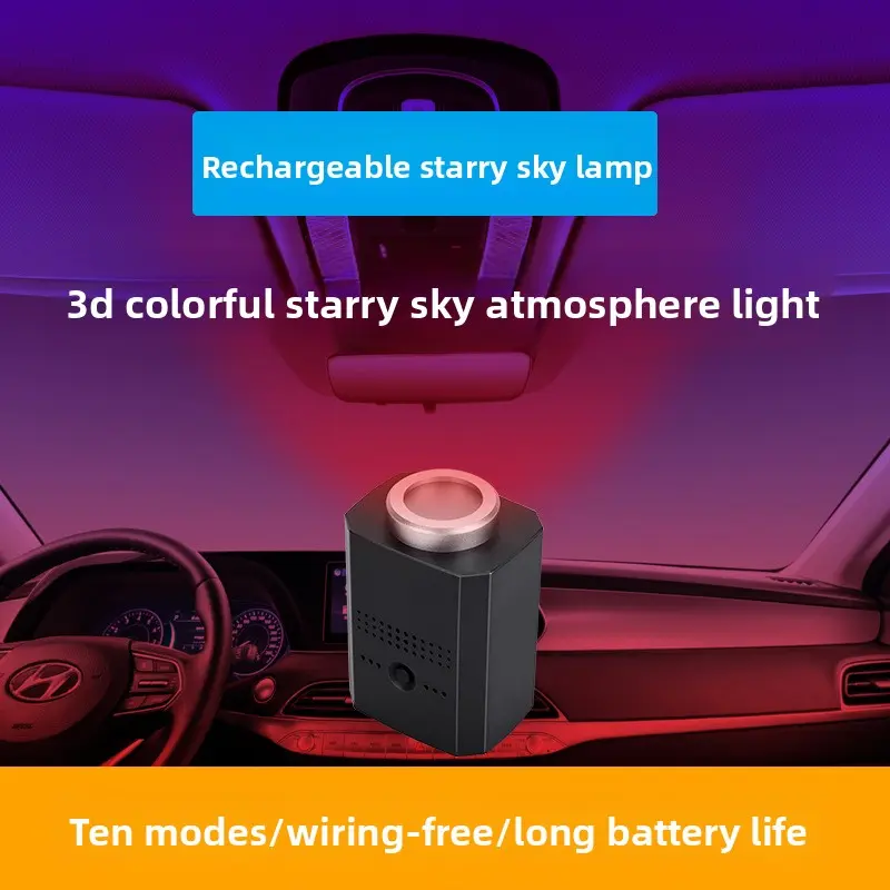 Starry Night Car LED Light Projector - 360° Rotating Laser, Color Changing 3D Lamp, USB-Powered Rechargeable, Portable Washable Foldable Screen, Multifunctional Bluetooth Speaker with USB Port & Breathing Modes for Car Interior, Camping Decor Gift, Led Li