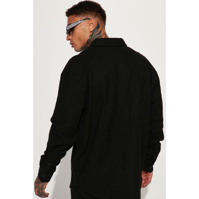 Dean Textured Long Sleeve Button Up Shirt - Black