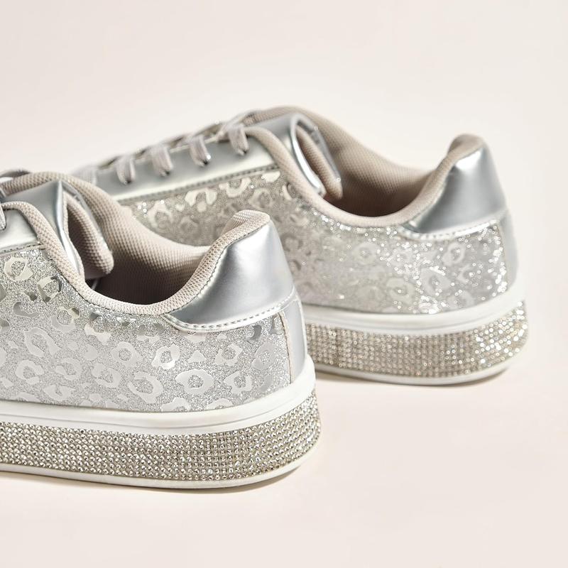 Women's Glitter Tennis Sneakers Neon Dressy Sparkly Sneakers Rhinestone Bling Wedding Bridal Shoes Shiny Sequin Shoes