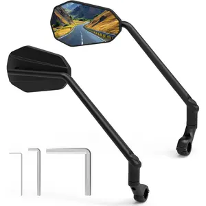 Mirror, [Long Arm] 2 count  Wide Angle Large  Mirrors for Handlebars, 360?Adjustable Anti-shake  Rear View Mirror,  Accessories for Ebike Scooter Mountain Road