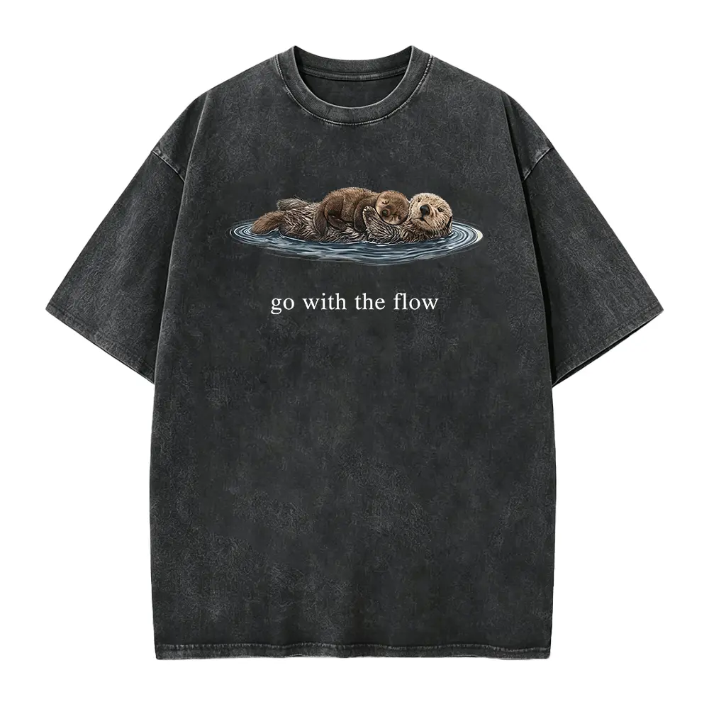 Women's Vintage Cotton Casual Otter T-Shirt - Smooth, Seamless, Funny Animal Graphics Tee, Fabric, Round Neck, Soft, Top