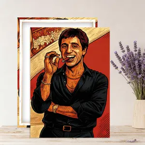 Gangster Legend Canvas Art, Wooden Framed Wall Decoration, Gangster Movie Theme Art Poster, Suitable for Home Bars and Men's Dedicated Spaces, Artistic Illustrations
