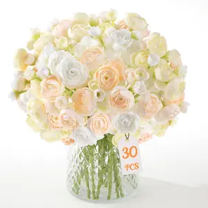 SHareconn 30Pcs Mini Artificial Ranunculus Flowers Faux Silk Spring Bouquets for DIY Wedding Bridal Shower Home Decor