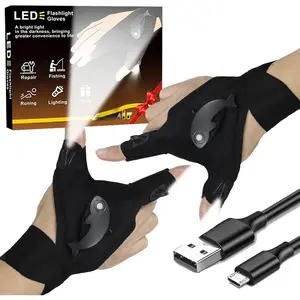 Rechargeable LED Flashlight Gloves, Adjustable Strap, One Size Fit All, Black