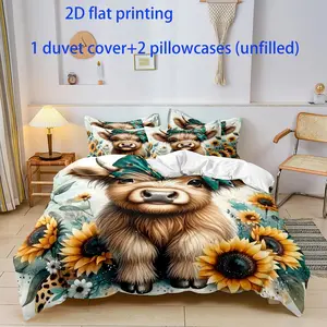3-piece cute and cute cow digital printing set duvet cover (1 * duvet cover+2 * pillowcase, no core) Decorative Bedding Set