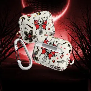 Stranger Things Upside Down AirPods Case | Demogorgon Monster, Dungeons & Dragons Dice, Fantasy Weapon Icon Art | Vintage Tattoo Horror Aesthetic Durable Protective Cover | For AirPods 1 2 3 4 & Pro Gen 1 2 3, Fan Gift