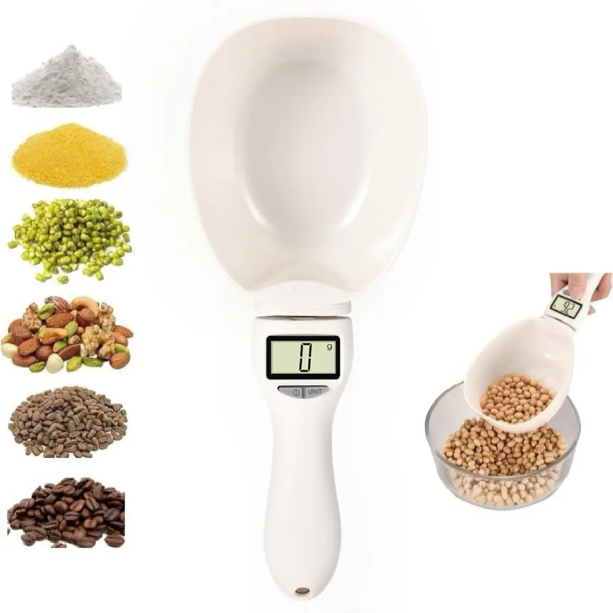 Digital Measuring Spoon Scale with LCD Display — Electronic Food Scoop Scale for Baking, Cooking & Pet Food, Smart Handheld Kitchen Measuring Cup, Measuring Cup Included, Food Measuring Tool, Kitchen Gadgets