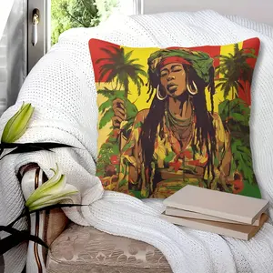 Tropical Rasta Lady Graphic Digital Print Throw Pillow with Insert, Cozy Decorative Cushion, Bold Bohemian Accent Pillow