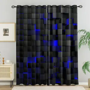 Dark Technology Neon 3D Cube Blackout Curtains Set 2 Pcs, No-Drill Ring Design, Washable Polyester Fabric, Bareless Suitable for Bedroom Living Room Dormitory Insulation & UV, Multi-Functional Home Decor