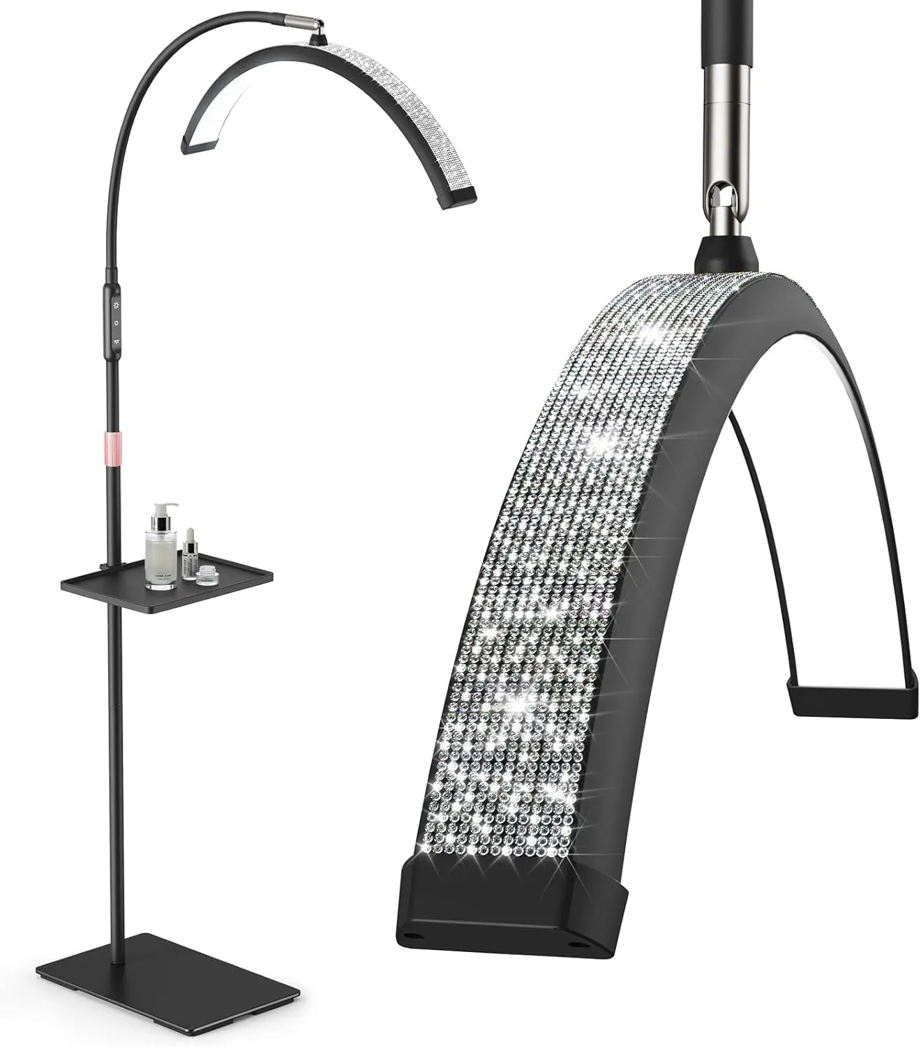 23-Inch Bling Diamond Half Moon Lash Light - Adjustable Color Modes, Flexible Design, Tool Tray Included - For Eyelash Extensions, Nail Art (Black, Home & Festive Decorative Light)