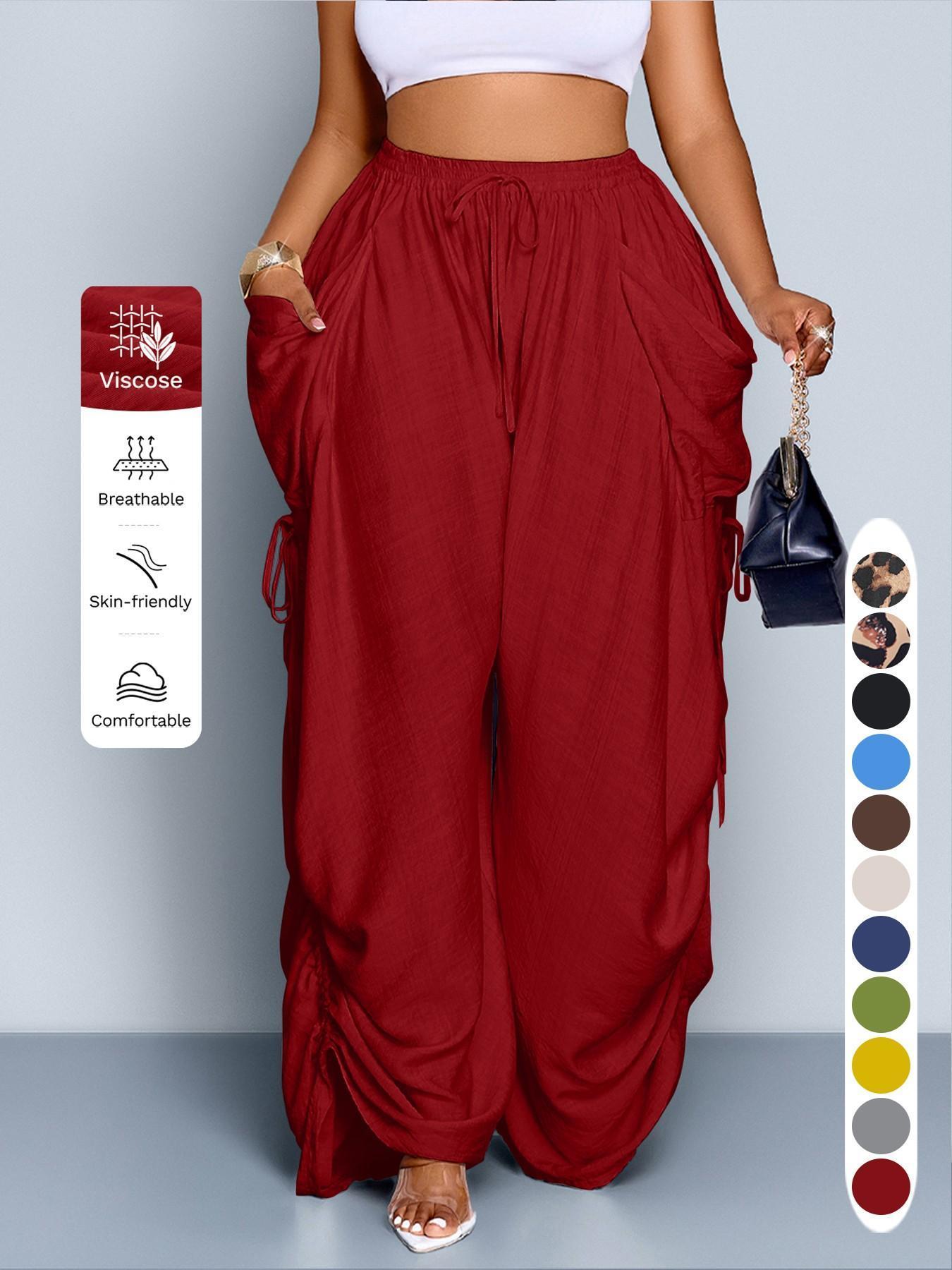 Women's Casual Loose-Fit High Waist Wide Leg Pants, All-Season Woven Fabric, Long Plain Design, Daily Commute & Vacation Wear