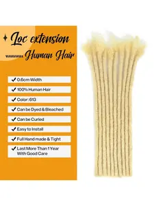 30 Strands 100% Human Hair Dreadlock Extensions For Man WomenFull Head Handmade Permanent Human Loc Extension 0.6cm Thickn 613 Blonde Color