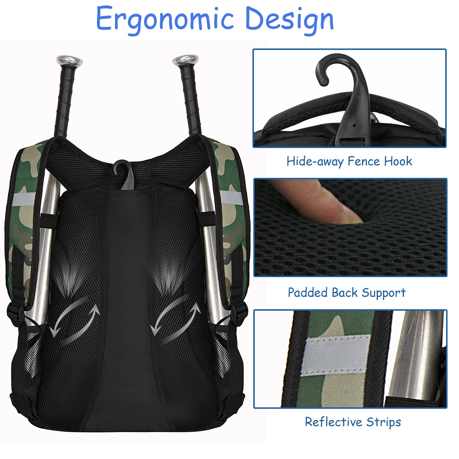 WOLT Baseball Bag Softball Backpack with Fence Hook & Shoe Compartment, Durable Tball Equipment Gear Bag for Youth & Adults, Fits Helmet Bat Gloves