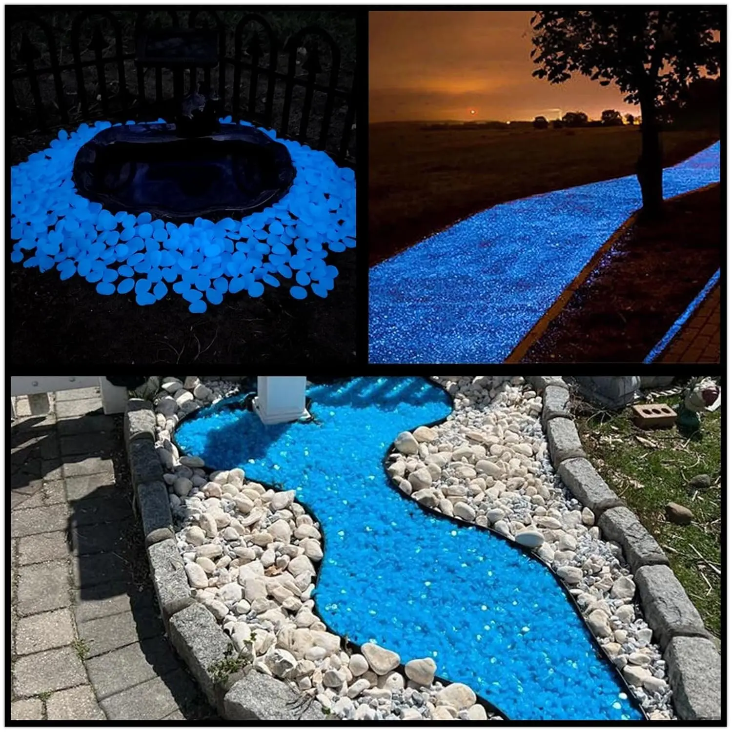 500 Pcs Blue Glow in The Dark Solar Rocks Glowing Pebbles for Outdoor Landscaping Decor, Ideal for Garden Backyard Patio Lawn Pond Fish Tank Aquarium