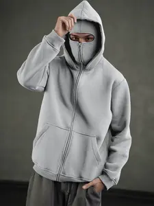 Men's Oversized Knitted Long Sleeve Hooded Sweatshirt, Plain Color Pullover Balaclava, Fall Winter Fashion, Comfortable Casual Wear, Fitted