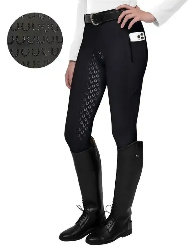Women's Solid Color Pocket Silicone Non-Slip Equestrian Skinny Pants, High Waist Breathable Quick Drying Equestrian Leggings, Ladies Sportswear for Riding
