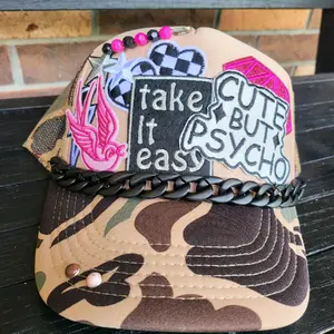 Cute But Psycho camo Foam Trucker Hat with Pink Accessories