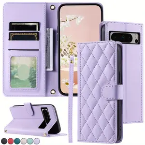 Faux Leather Flip Case with Card Holder, 1 Count Phone Wallet Case with Wrist Strap, Smartphone Accessories Cover Compatible with Google Pixel 9 8 7 Pro 9A 8A 7A 6A