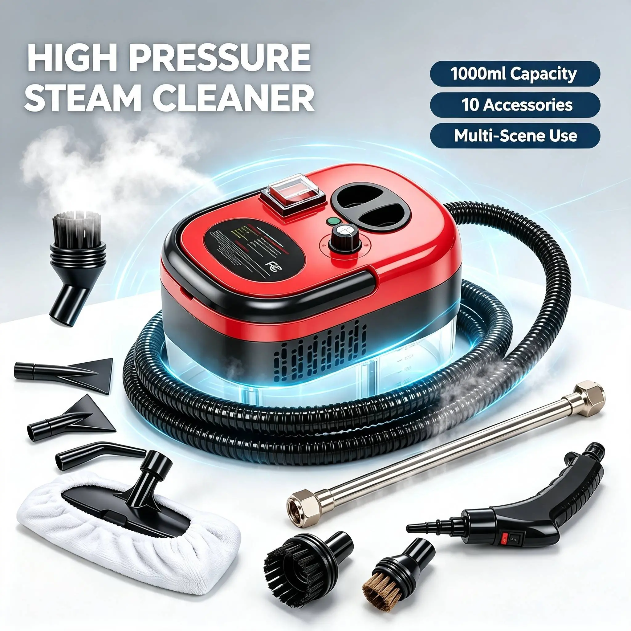 2500W Portable Handheld Steam Cleaner, High Temperature Pressurized Steam Cleaning Machine with Multi Brush Heads for Home Kitchen Bathroom Car, 110V US Plug