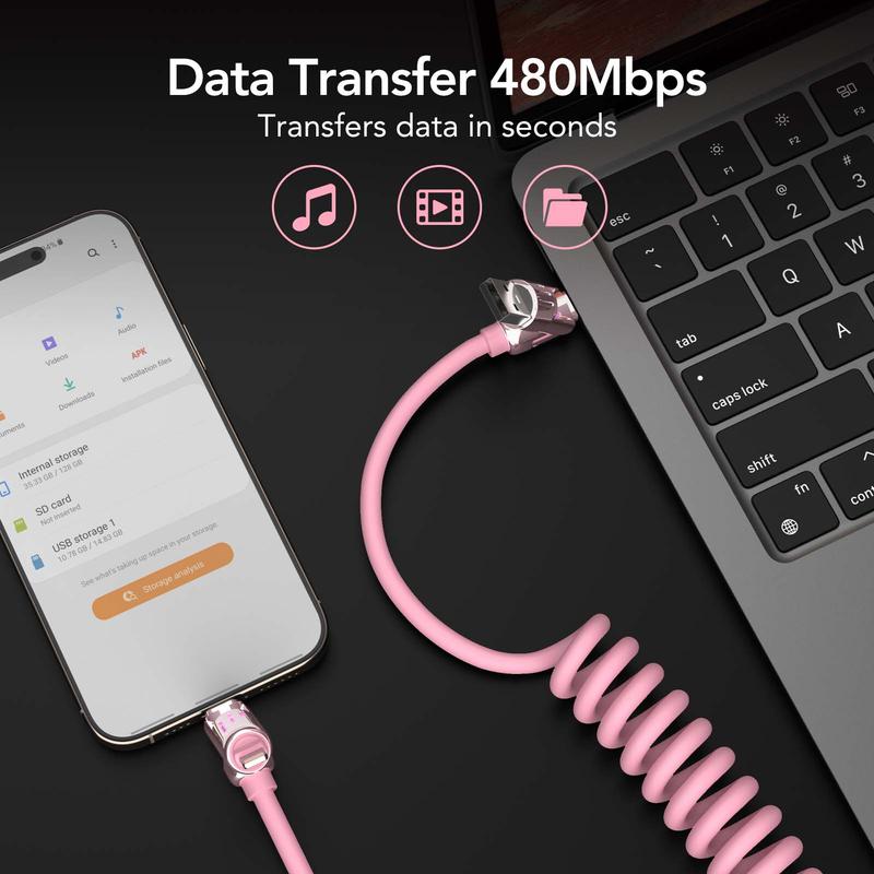 mfish Armored Dragon VIII 4-in-1 Coiled Universal USB Charger Cable ️-240W Fast Charging & Data Sync for iPhone 16/15, iPad Pro, Samsung  Electronic